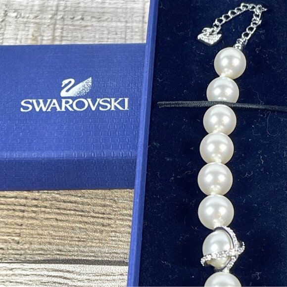 Swarovski Nude Bracelet Pearl Crystal Pavé Ring Rhodium Retired Formal Holiday - Picture 2 of 16